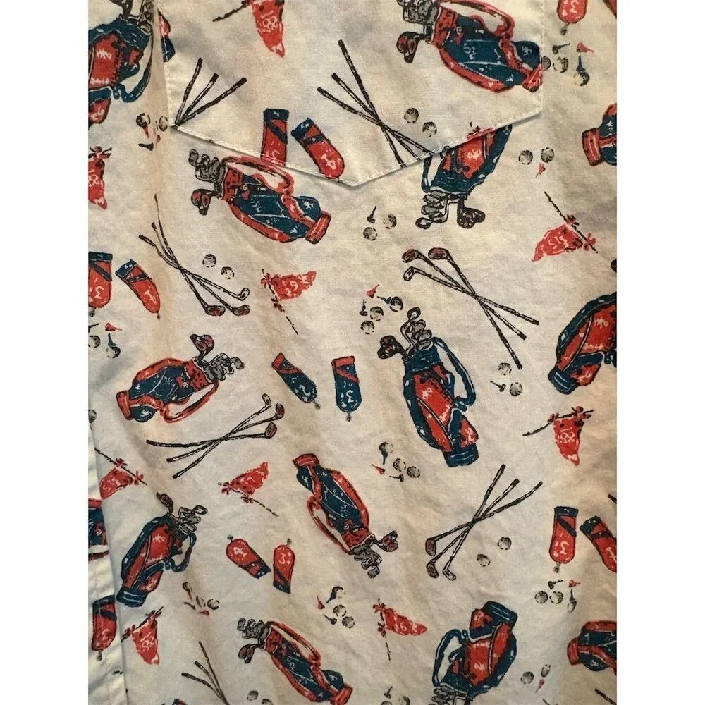 J.Crew Men's Large Beige Golf Graphic Print Short Sleeve Button-Up Shirt - Picture 5 of 10